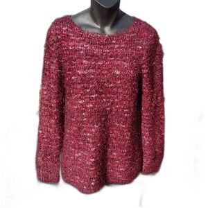 NY Collection Burgundy Hairy Sweater Size Large